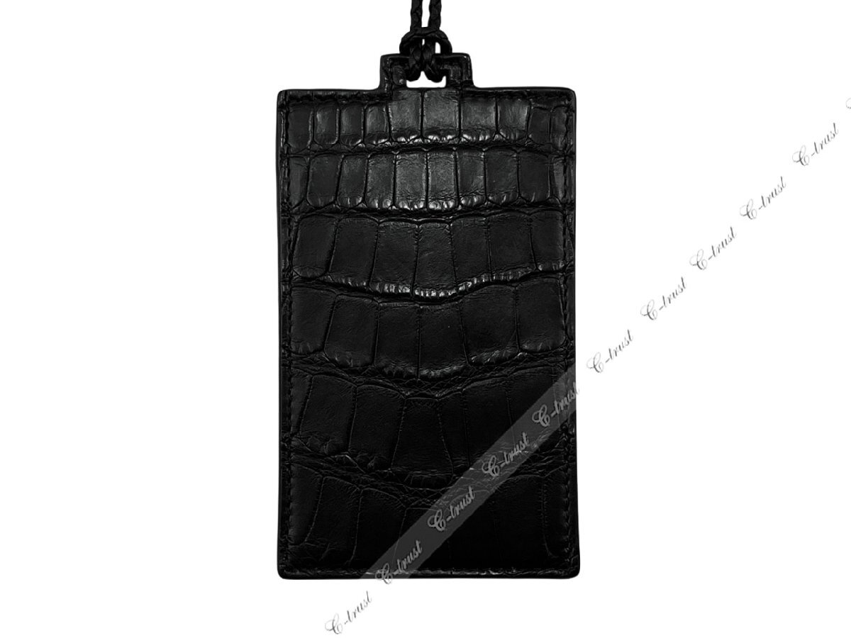 L783.. BOTTEGA VENETA ボッテガ ヴェネタ ID カード ホルダー リアルクロコ アリゲーター ストラップ イタリア制 ★ 8803 ブラック