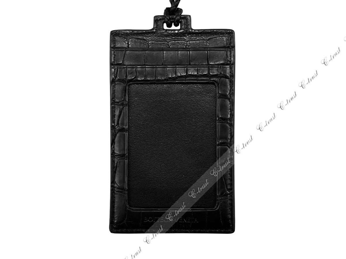 L784.. BOTTEGA VENETA ボッテガ ヴェネタ ID カード ホルダー リアルクロコ アリゲーター ストラップ イタリア制 ★ 8803 ブラック