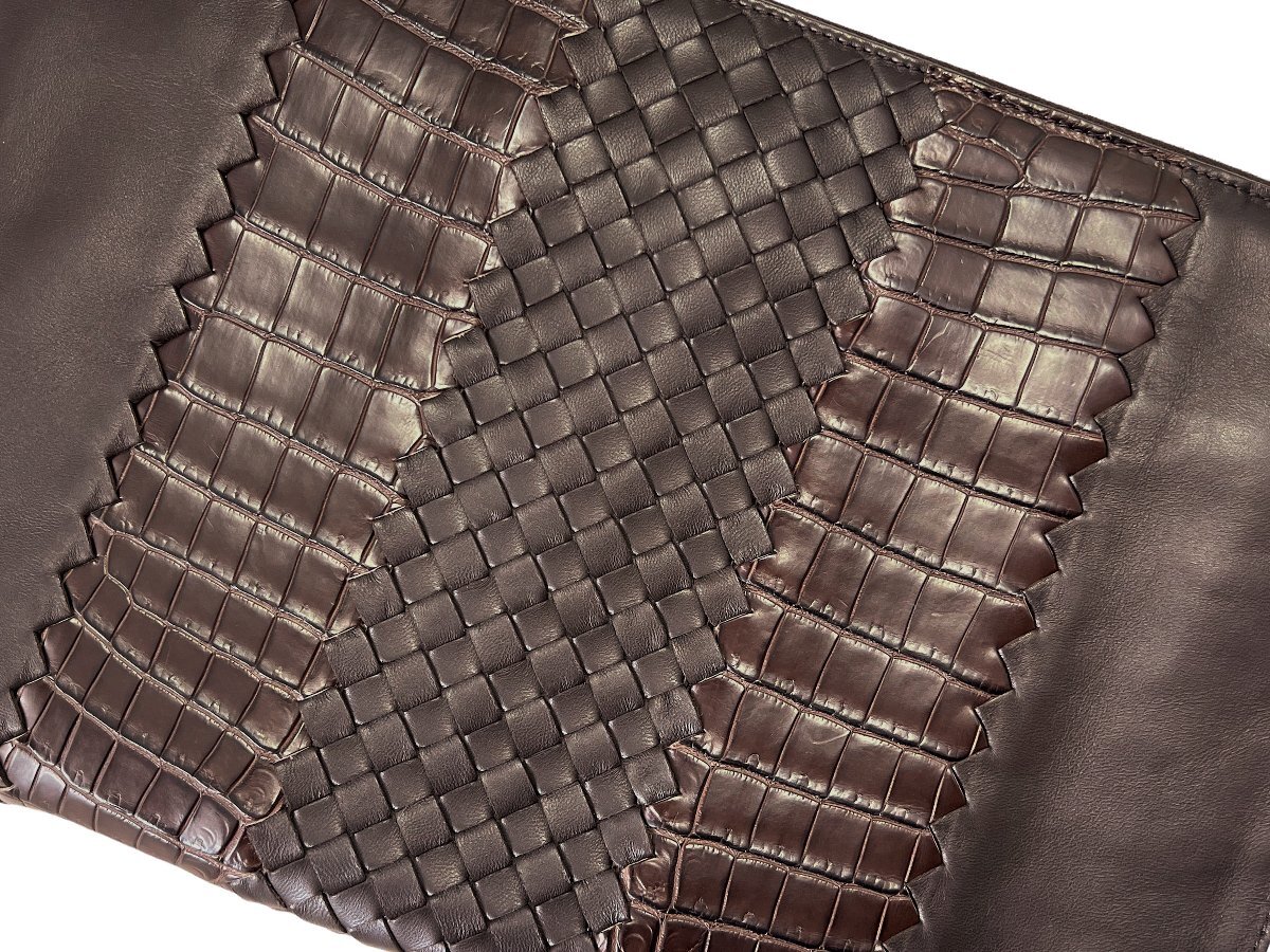 J125 BOTTEGA VENETA ボッテガヴェネタ イタリア制 ドキュメントケース イントレ ナッパ x リアルクロコ ★ 2129 ESPRESSO