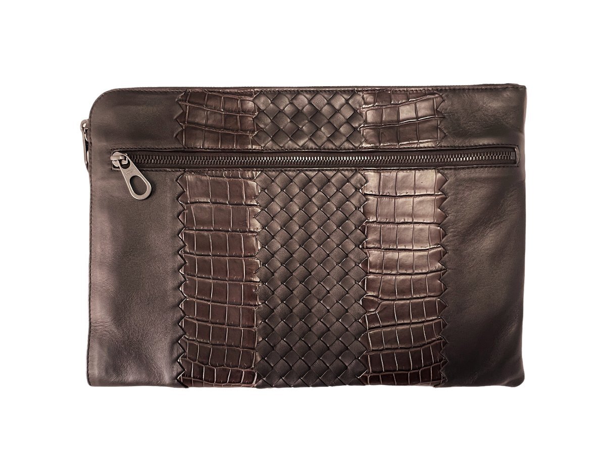 J125 BOTTEGA VENETA ボッテガヴェネタ イタリア制 ドキュメントケース イントレ ナッパ x リアルクロコ ★ 2129 ESPRESSO