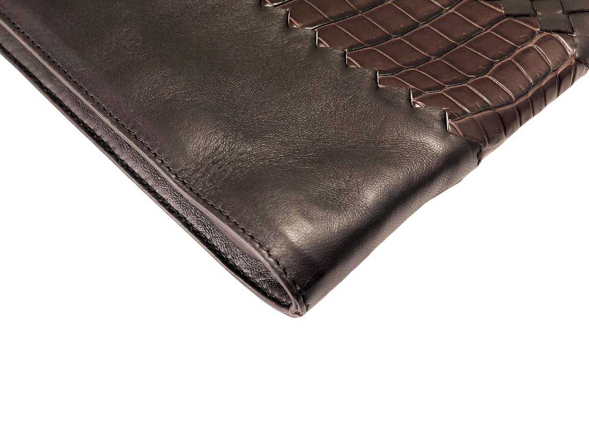 J125 BOTTEGA VENETA ボッテガヴェネタ イタリア制 ドキュメントケース イントレ ナッパ x リアルクロコ ★ 2129 ESPRESSO