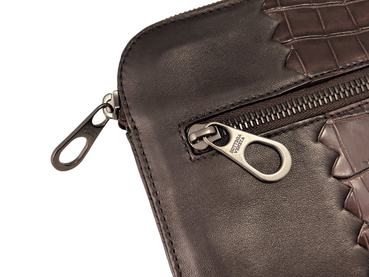 J125 BOTTEGA VENETA ボッテガヴェネタ イタリア制 ドキュメントケース イントレ ナッパ x リアルクロコ ★ 2129 ESPRESSO