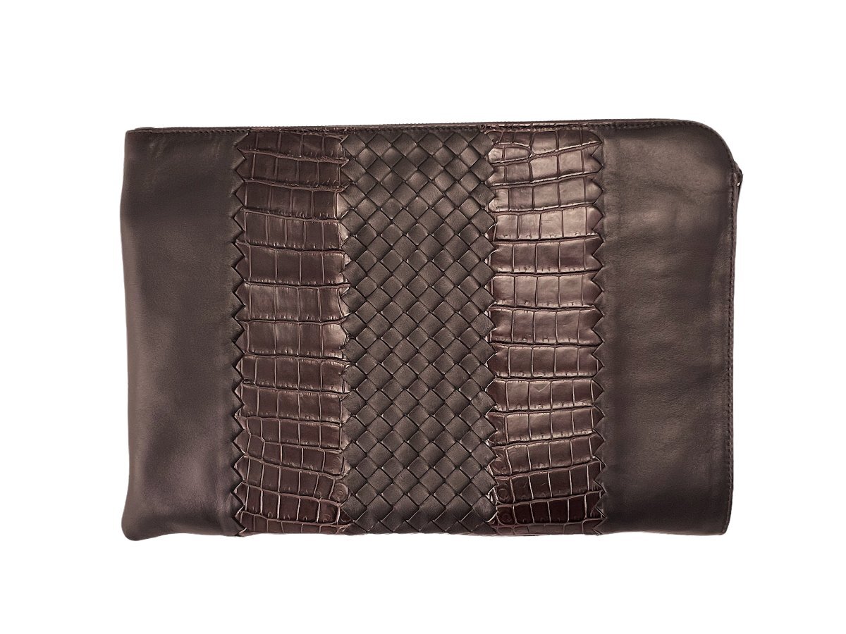 J125 BOTTEGA VENETA ボッテガヴェネタ イタリア制 ドキュメントケース イントレ ナッパ x リアルクロコ ★ 2129 ESPRESSO