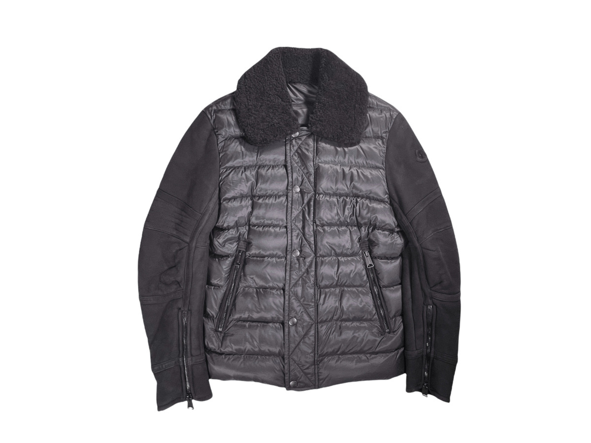 I456(2).. MONCLER モンクレール MONGIOIE シープ レザー ダウン メンズ ★ 999 ブラック