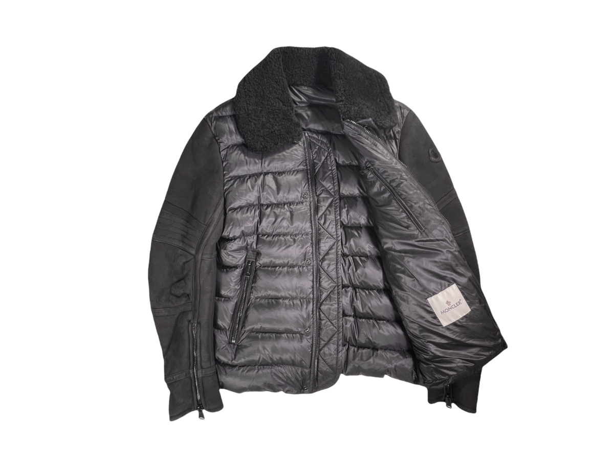I456(2).. MONCLER モンクレール MONGIOIE シープ レザー ダウン メンズ ★ 999 ブラック
