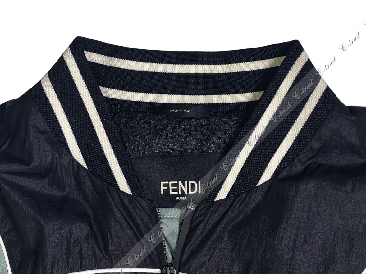 J786(48).. FENDI フェンディ スタジャン ブルゾン FF ロゴ イタリア製 FAA815 A53Q F1DS9 ★ BLACK × SAGE GREEN_画像4