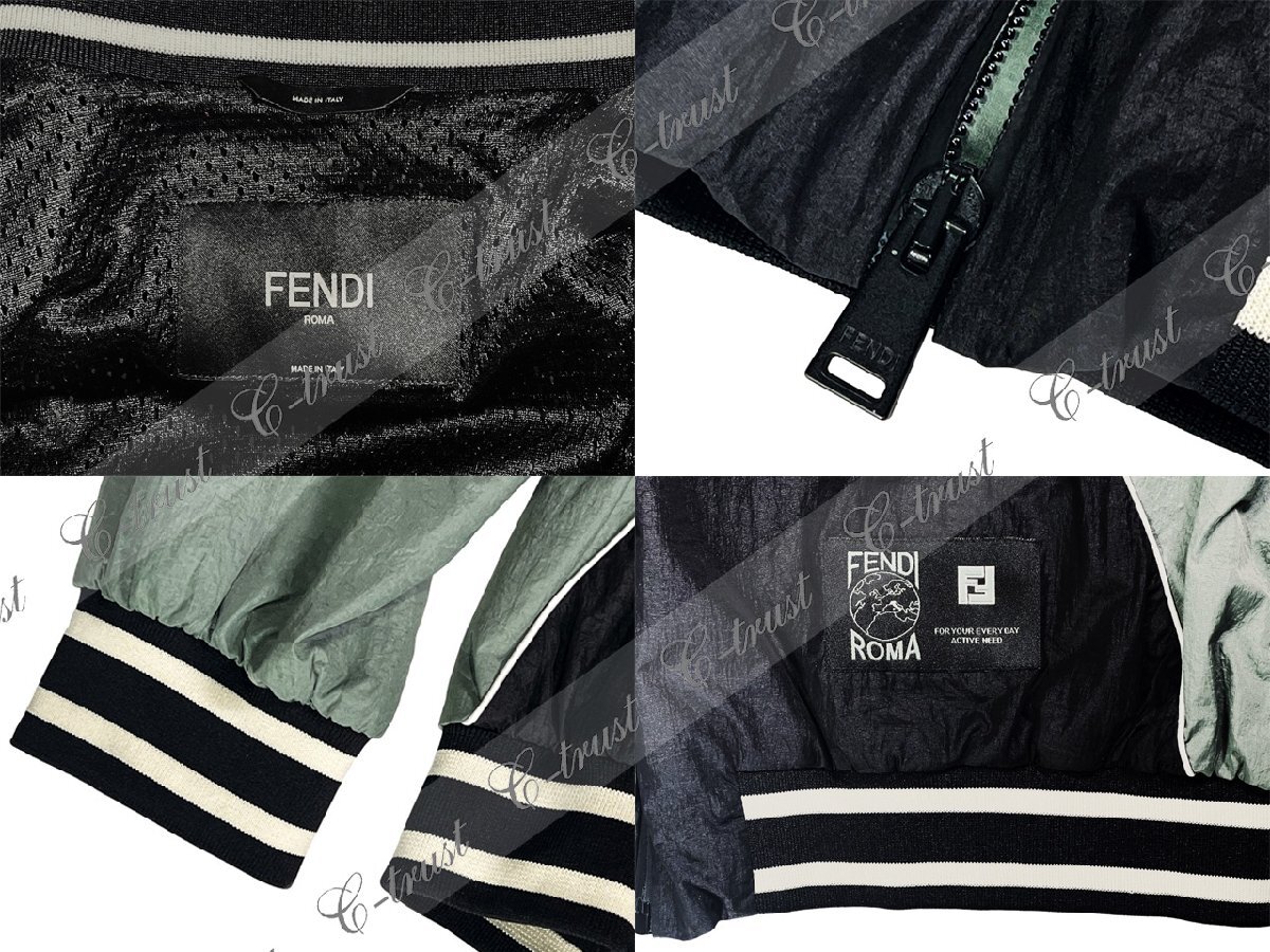 J786(48).. FENDI フェンディ スタジャン ブルゾン FF ロゴ イタリア製 FAA815 A53Q F1DS9 ★ BLACK × SAGE GREEN_画像8