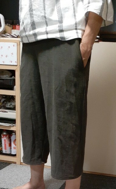 ハンドメイド麻100%半端丈パンツLL