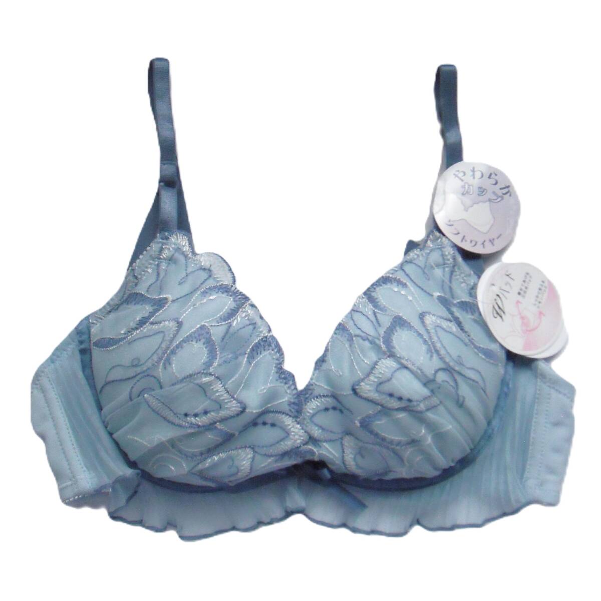 COCO Linge ダズリングペタルレース ブラジャー&ショーツセット D70/M ココランジェ ひらめくプリーツフリル ブルー 新品送料込 定価\3,190_画像2