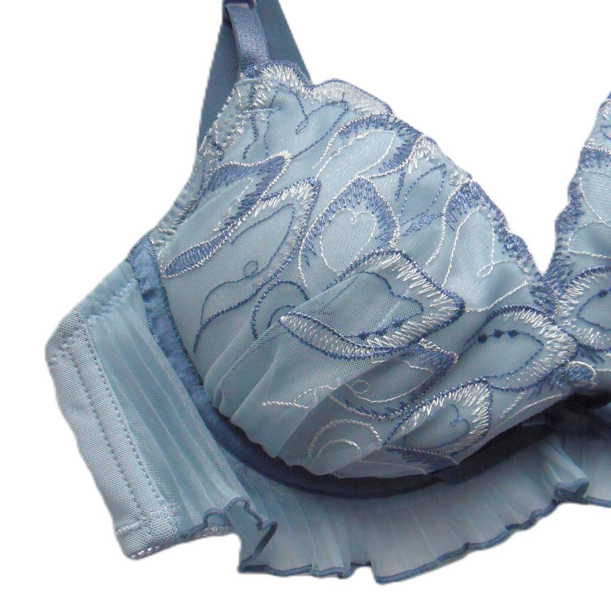 COCO Linge ダズリングペタルレース ブラジャー&ショーツセット D70/M ココランジェ ひらめくプリーツフリル ブルー 新品送料込 定価\3,190_画像4