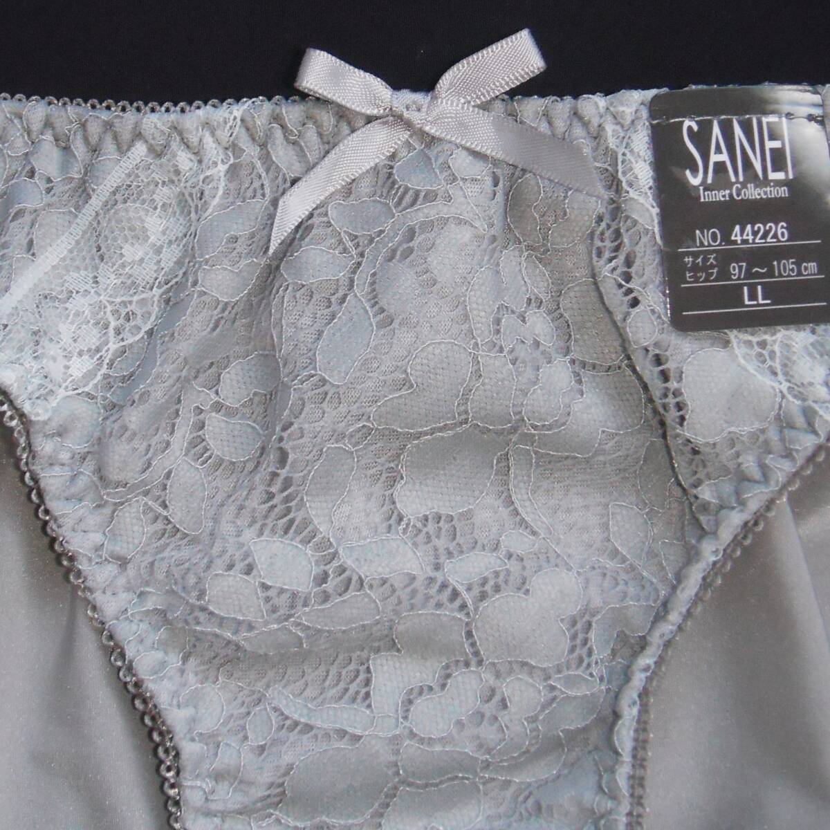 SANEI ローズフラワー&ラッセルレース ショーツ LL 優美な立体凹凸感&高級感!! リボン&切替レース バラ/薔薇柄 パンツ Lグレー 新品送料込_画像4