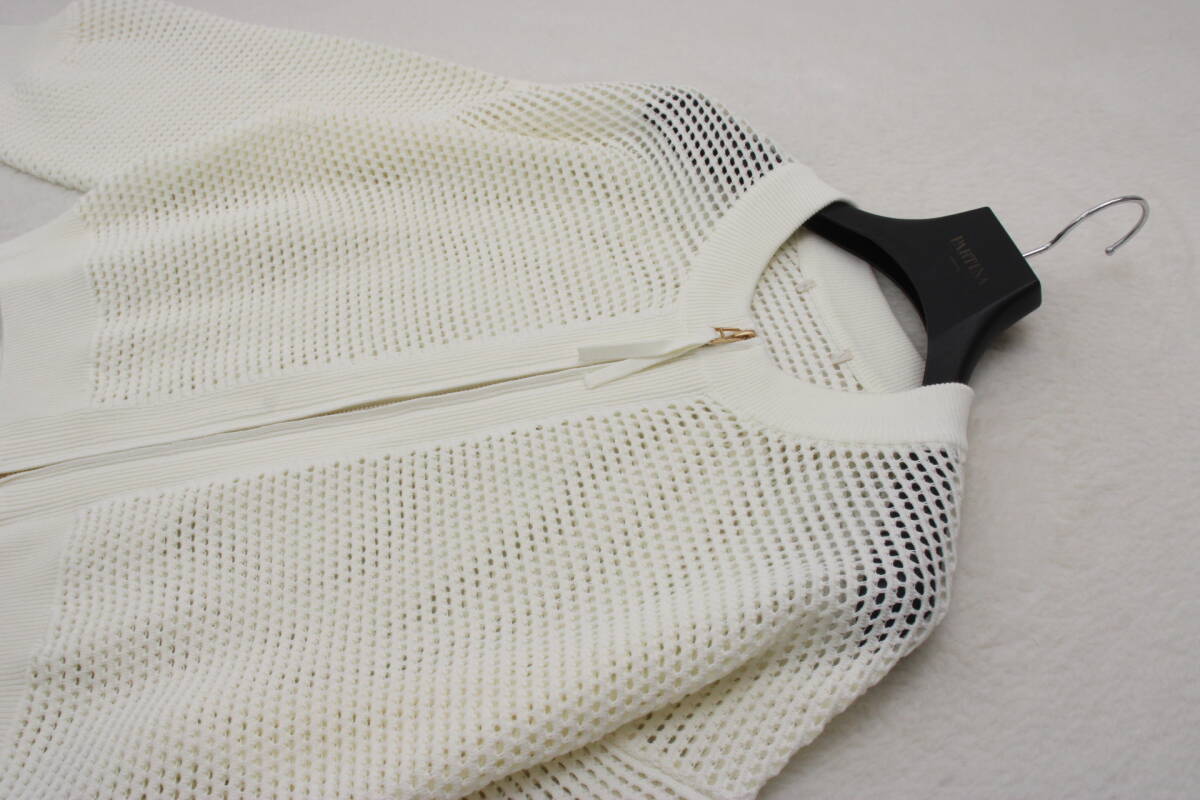 4927 新品 メッシュ編みニットブルゾン オフホワイトＦサイズ_画像2