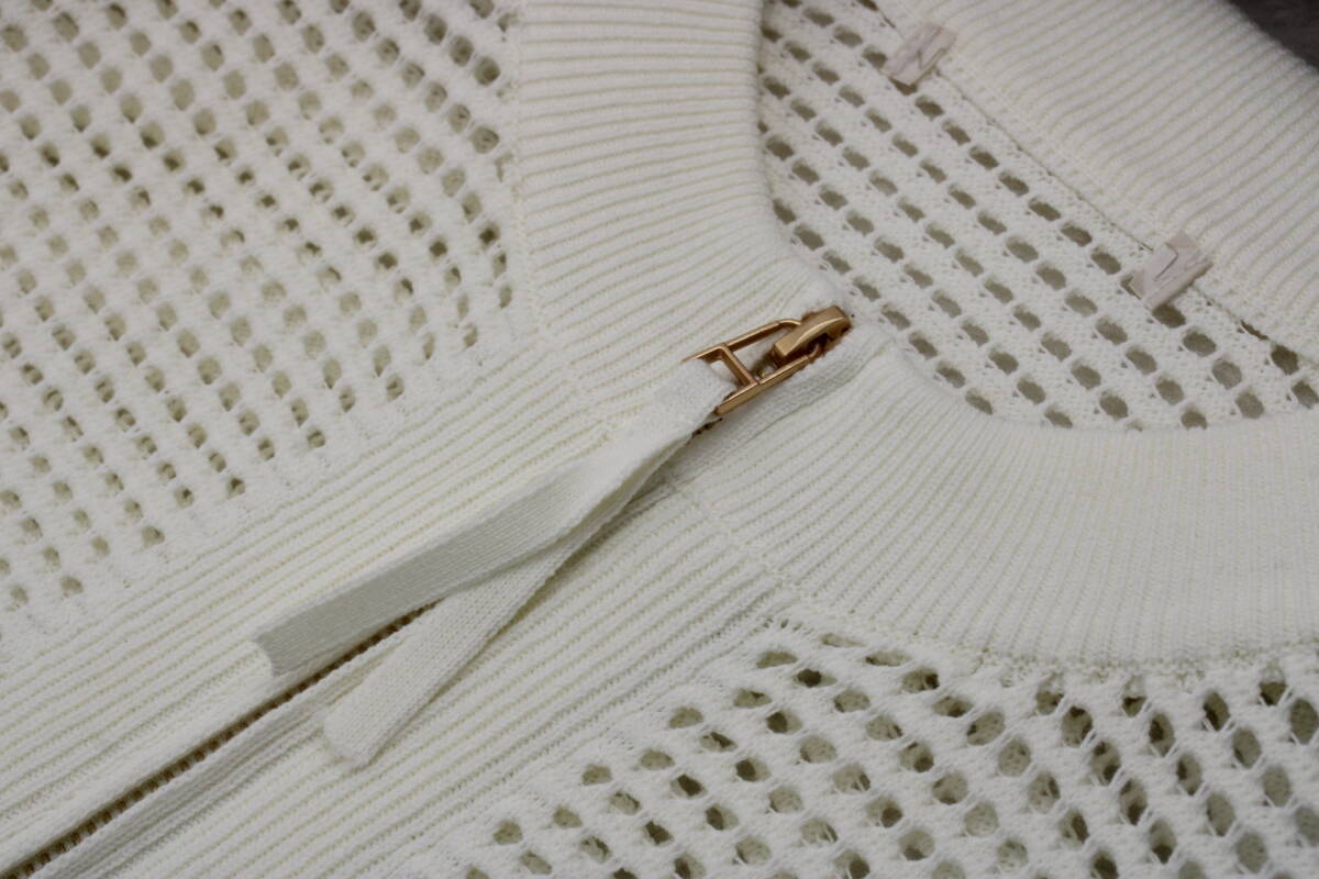 4927 新品 メッシュ編みニットブルゾン オフホワイトＦサイズ_画像7