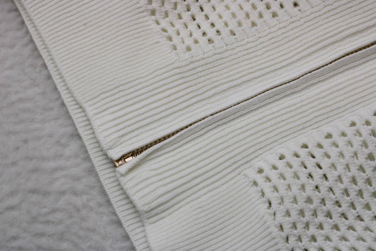 4927 新品 メッシュ編みニットブルゾン オフホワイトＦサイズ_画像6