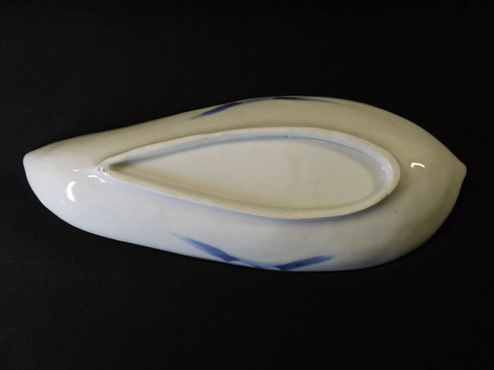 ナ】伊万里焼 染付 笹の葉形皿5客 曳舟の図