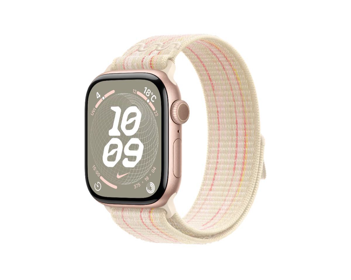 Apple Watch Series 10 (GPSモデル) – 42mmローズゴールドアルミニウムケースとスターライト/ピンクNikeスポーツループ