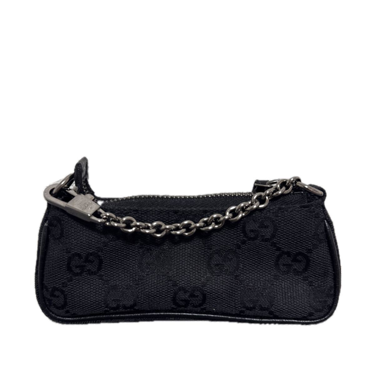 GUCCI グッチ ggキャンバス バック型チャーム コインケース 小物入れ ミニバッグ チェーン ロゴ 黒 ブラック 未使用 保管品_画像2