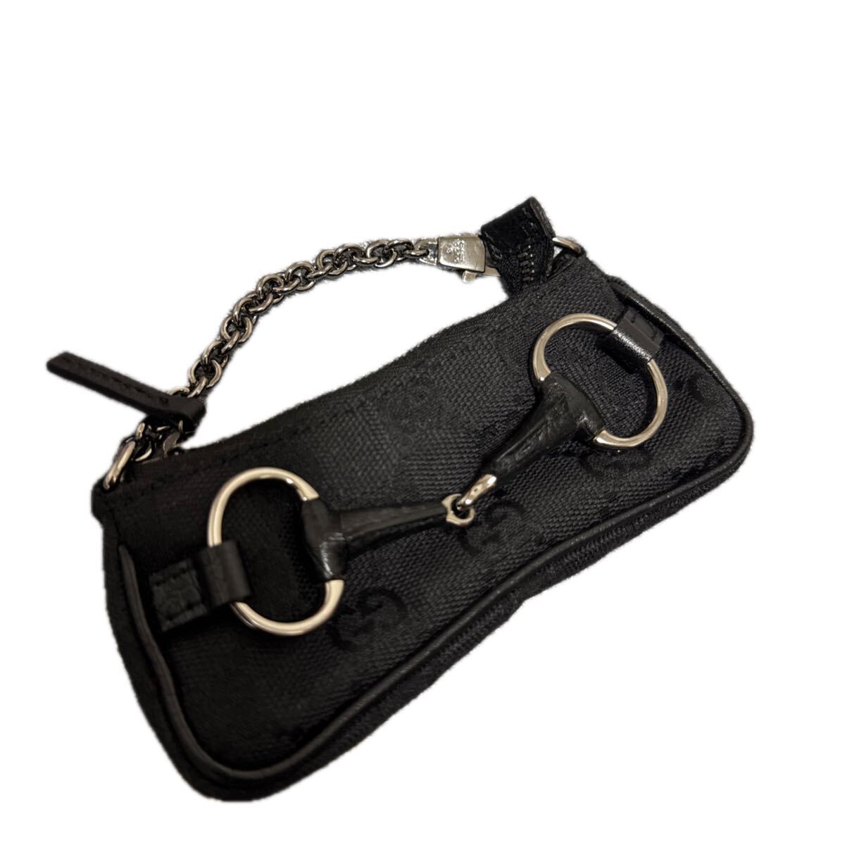 GUCCI グッチ ggキャンバス バック型チャーム コインケース 小物入れ ミニバッグ チェーン ロゴ 黒 ブラック 未使用 保管品_画像5