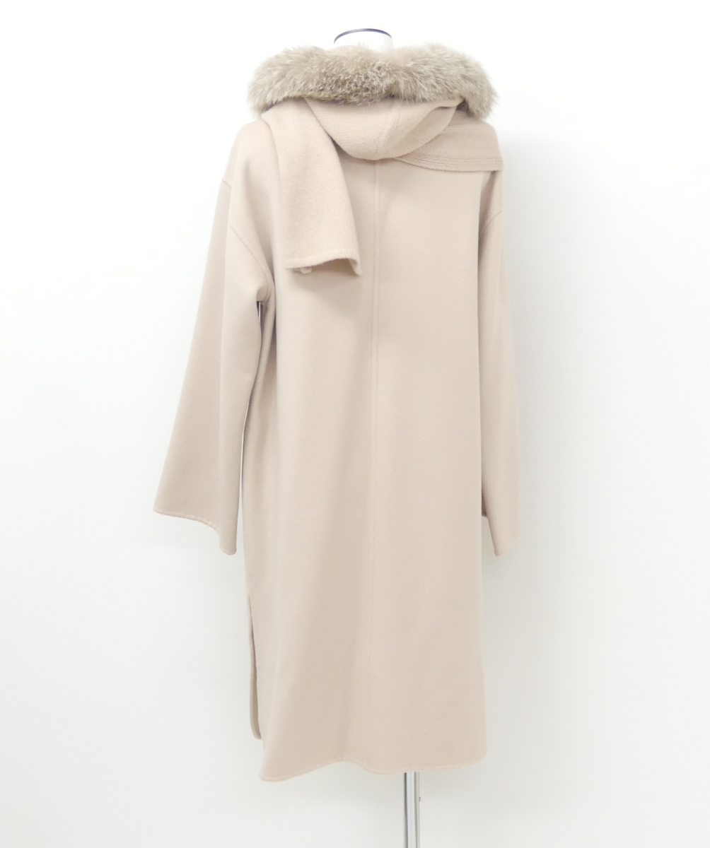 FOXEY コート リリック 40 アンティークベージュ カシミヤWフェイス#フォックスファーフードカシミヤニットストール付 '18年DM掲載 38808