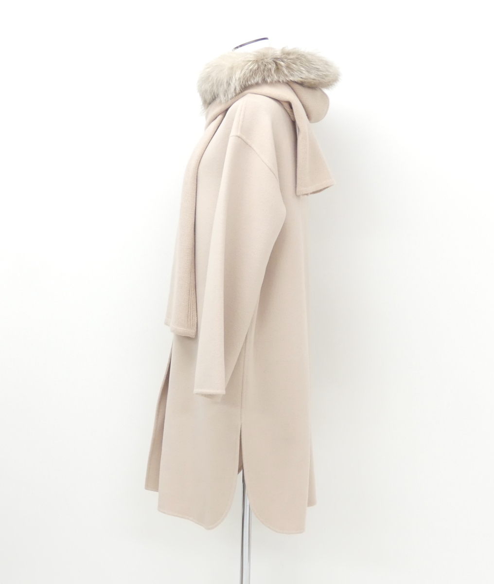 FOXEY コート リリック 40 アンティークベージュ カシミヤWフェイス#フォックスファーフードカシミヤニットストール付 '18年DM掲載 38808