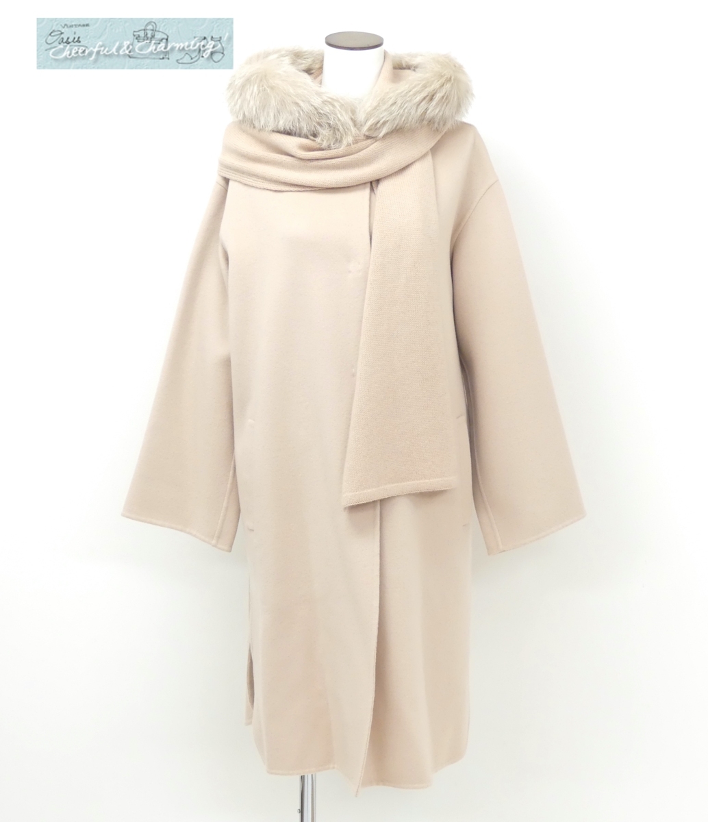 FOXEY コート リリック 40 アンティークベージュ カシミヤWフェイス#フォックスファーフードカシミヤニットストール付 '18年DM掲載 38808
