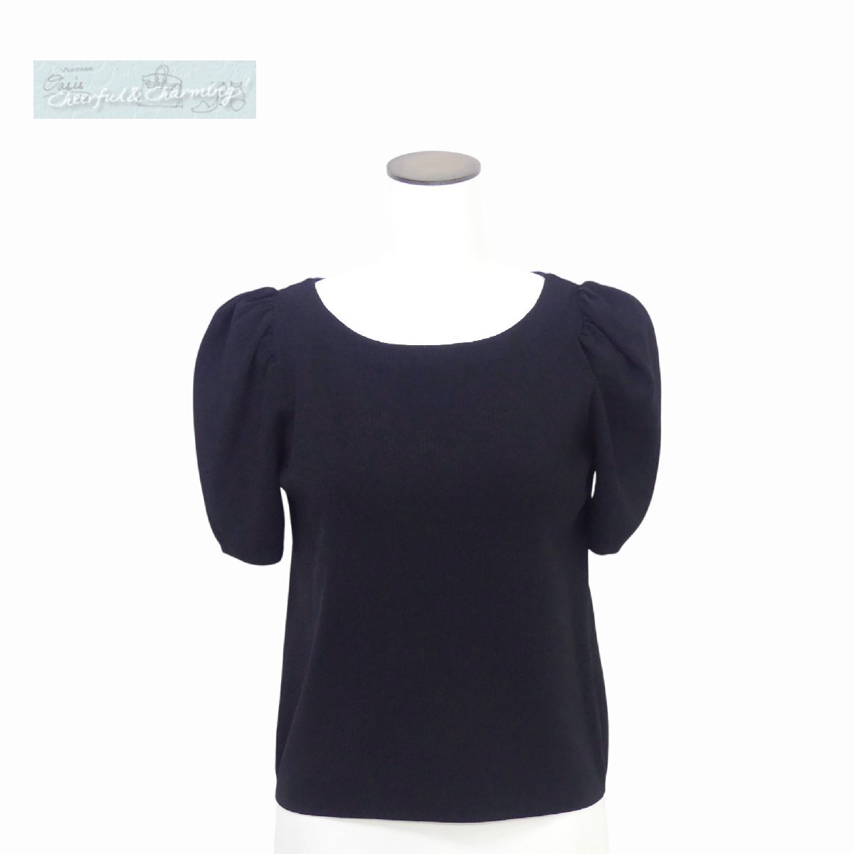 AVENIRETOILE アベニールエトワール ボートネックパフスリーブニットプルオーバー 38 ブラック レーヨンBLEND '25年商品