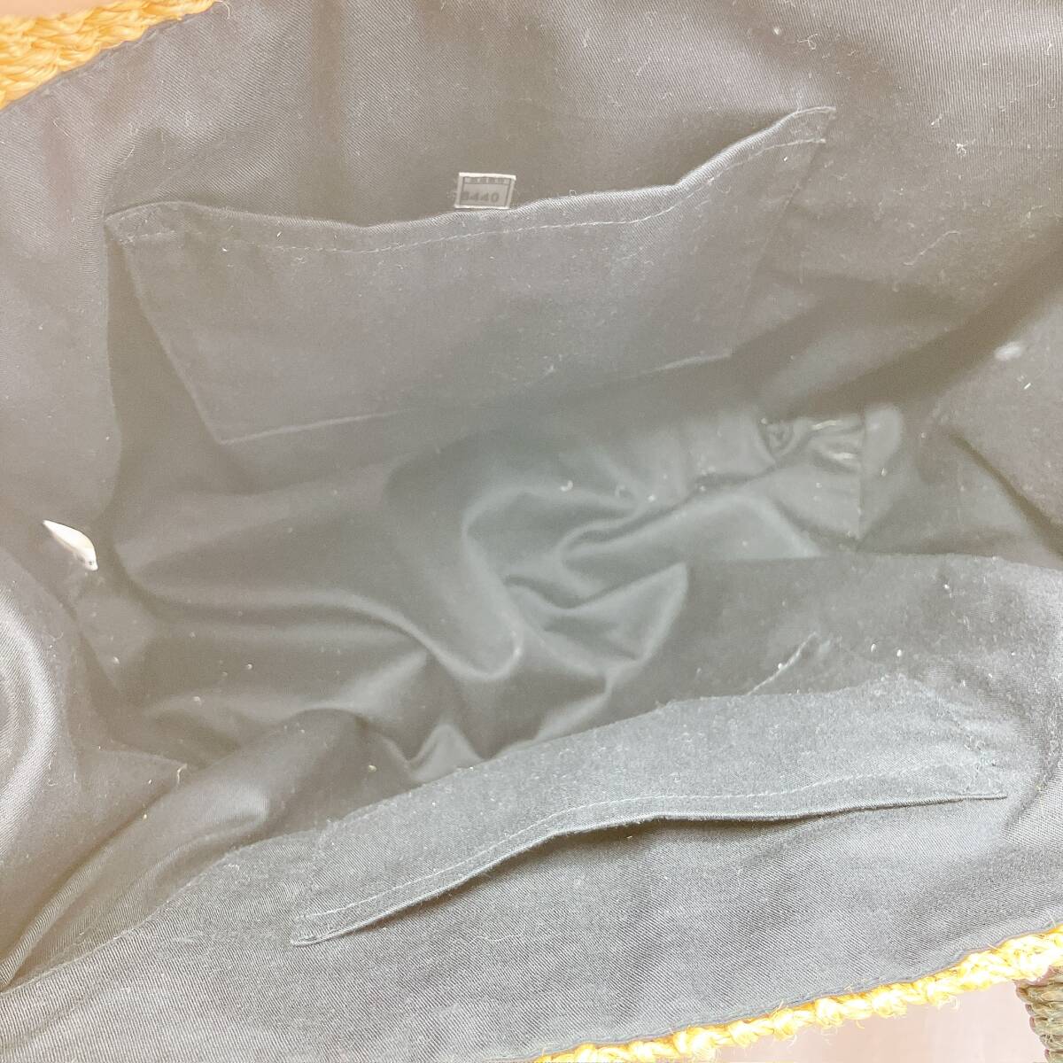 1543◯ LANVIN ランバン ハンドバッグ トートバッグ かごバッグ 麦わら かご編み リボン レディース ナチュラル ブラック 黒 パール_画像7