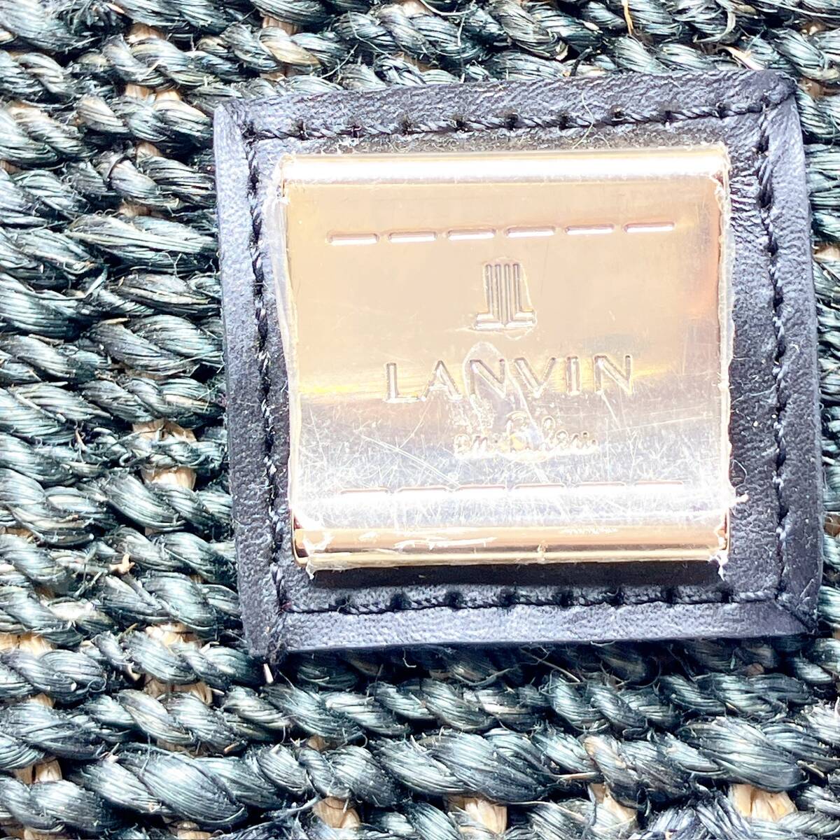1543◯ LANVIN ランバン ハンドバッグ トートバッグ かごバッグ 麦わら かご編み リボン レディース ナチュラル ブラック 黒 パール_画像9