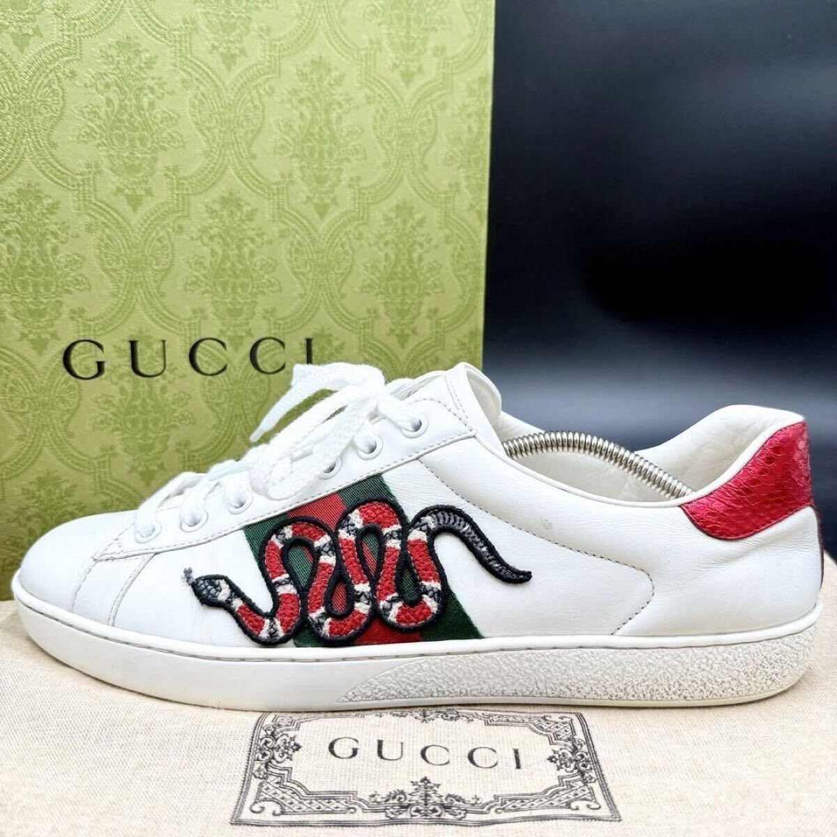 美品✨ グッチ スネーク ワッペン エース シェリーライン スニーカー 27cm 1円 【美品】 GUCCI グッチ 【圧倒的高級感】 エース スネーク