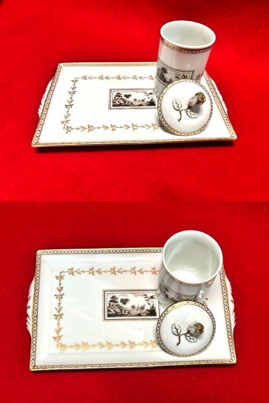 ◇リチャード・ジノリ最高級ライン【白磁に描かれし風景詩【「インペロ・フィレンツェ」【長皿ORトレイ/蓋物/小皿×3】5組 Q07414_画像4