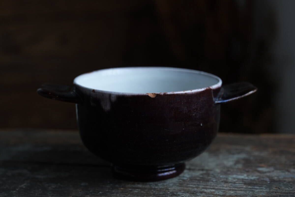 19世紀(jì) 古いCul Noir キュノワール 両手付きボウル / 1800年代?フランス / アンティーク 古道具 民藝 民陶 スープボウル