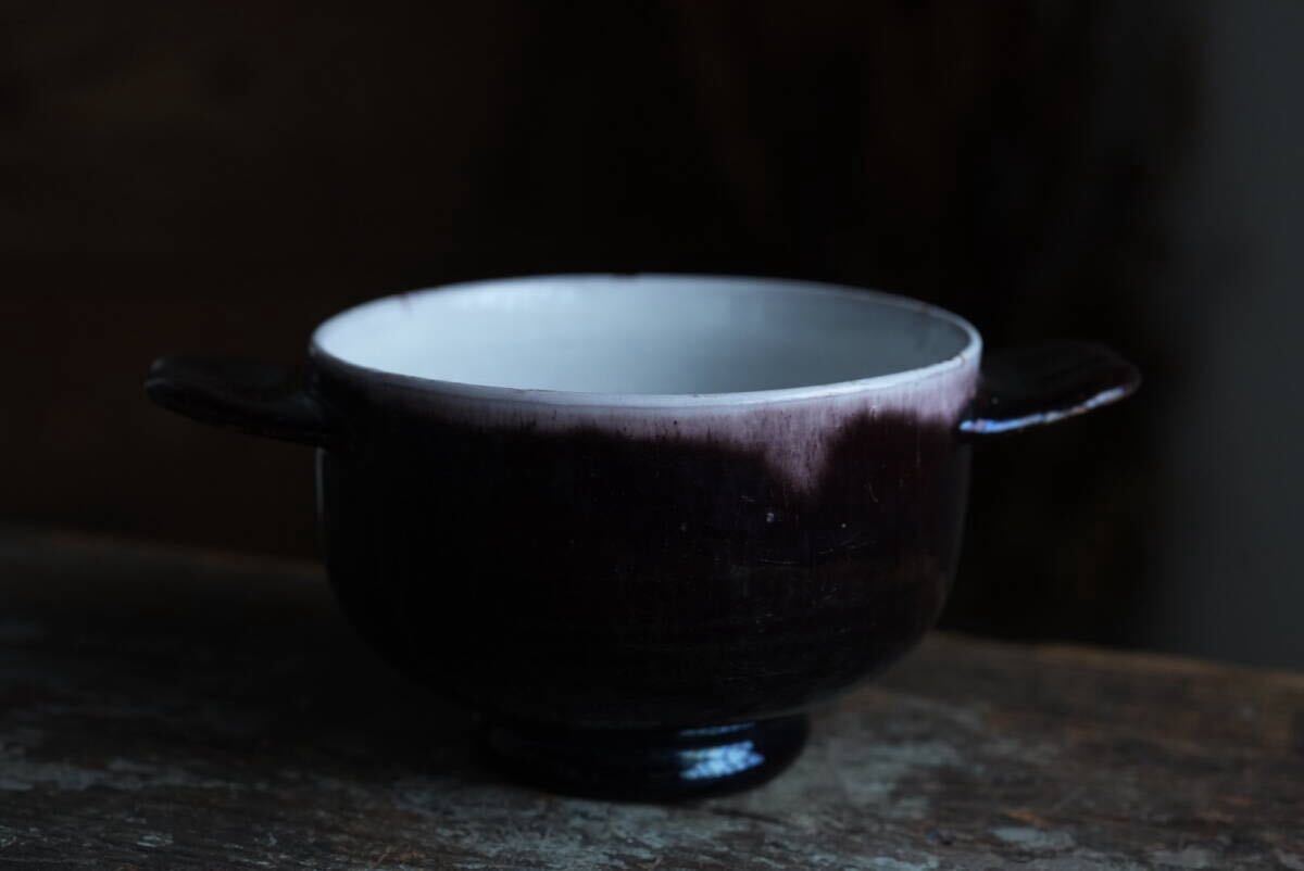 19世紀(jì) 古いCul Noir キュノワール 両手付きボウル / 1800年代?フランス / アンティーク 古道具 民藝 民陶 スープボウル