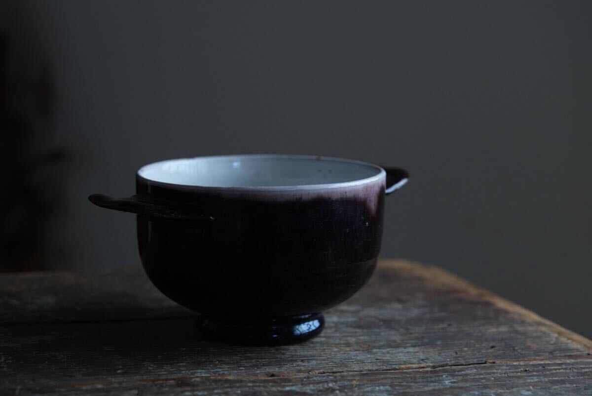 19世紀(jì) 古いCul Noir キュノワール 両手付きボウル / 1800年代?フランス / アンティーク 古道具 民藝 民陶 スープボウル
