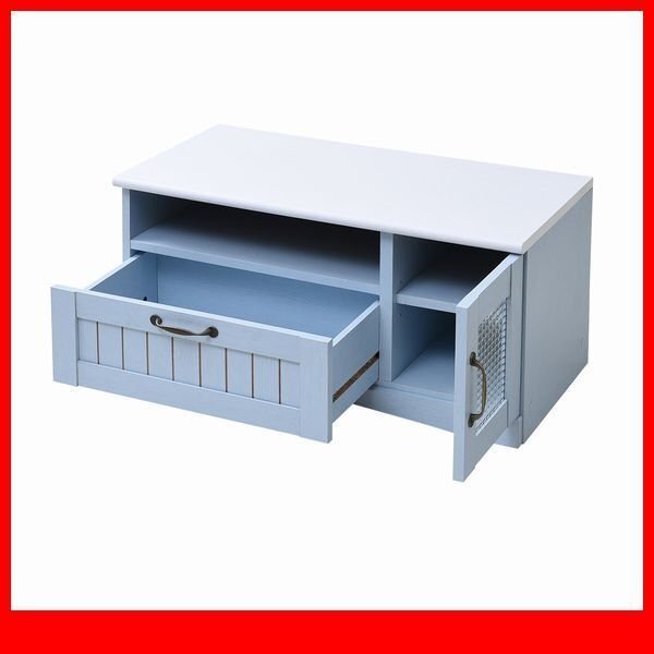 テレビ臺(tái)★フレンチカントリー/テレビ臺(tái) テレビボード テレビラック/コンパクト 幅80cm 32型/引出し 扉付き 収納/青 白/ffca-0001/特価zz