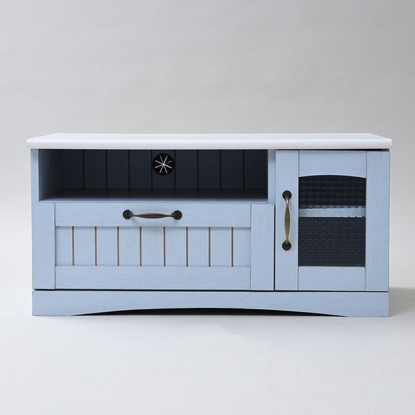 テレビ臺(tái)★フレンチカントリー/テレビ臺(tái) テレビボード テレビラック/コンパクト 幅80cm 32型/引出し 扉付き 収納/青 白/ffca-0001/特価zz