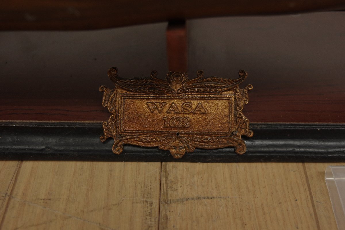引取限定 木製 船舶模型 完成品 全長約92cm WASA レガール艦 オブジェ 置物 インテリア 帆付き 欠損有り 現状渡し コレクション_画像3