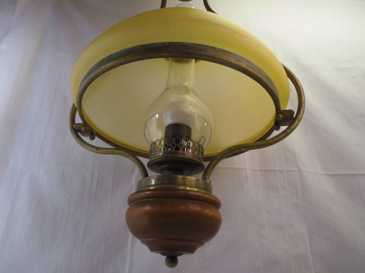 E66◇オイルランプ型◇イタリア制の古い吊照明 電気◇チェーンペンダント◇ガラスシェード◇西洋/アンティーク風◇レトロ◇送料1600円◇