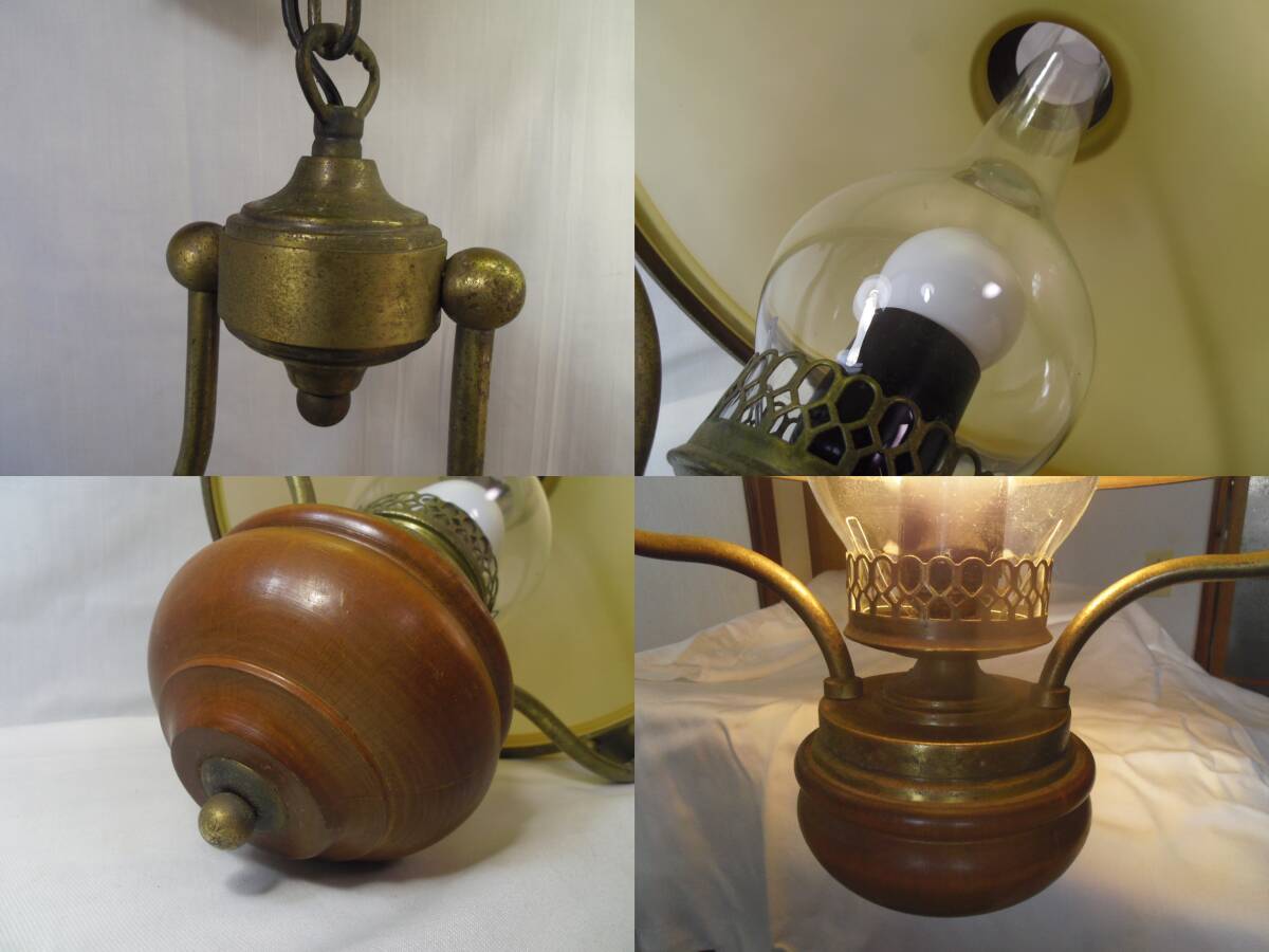 E66◇オイルランプ型◇イタリア制の古い吊照明 電気◇チェーンペンダント◇ガラスシェード◇西洋/アンティーク風◇レトロ◇送料1600円◇