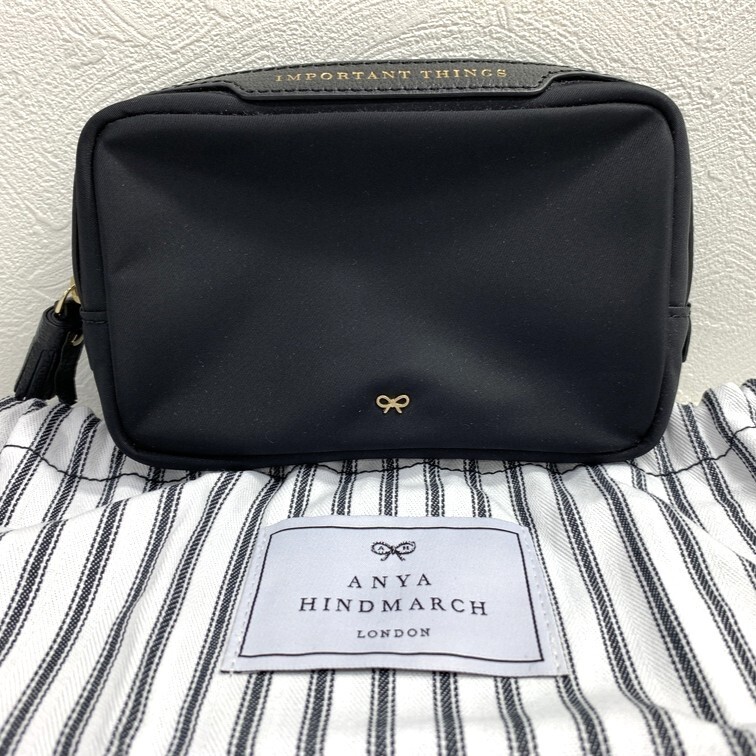 アニヤハインドマーチ ANYA HINDMARCH ポーチ ブラック(BLACK) 【中古】 メイクポーチ 保存袋付き 小物入れ GIN54437_画像1
