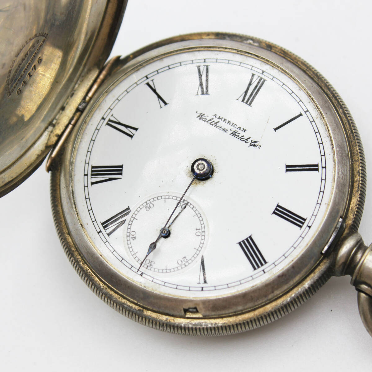W250923-40 AMERICAN Waltham Watch Co. 懐中時計 手巻き ジャンク スモセコ 文字盤ホワイト 銀 シルバー