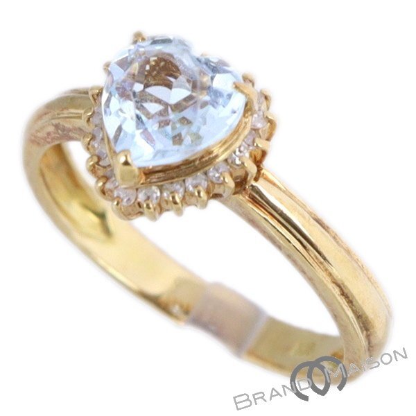 Aランク【ジュエリー】アクアマリンリング/ハート/K18YG/8号/2.5g/指輪/レディース/アクセサリー_画像1