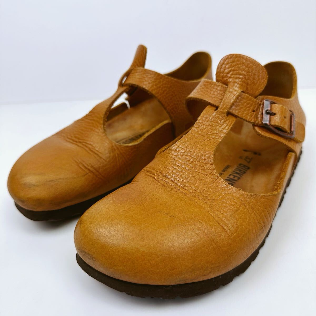 Birkenstock Tストラップ ティッケル シボ革 サイズ37 レザー ビルケンシュトック