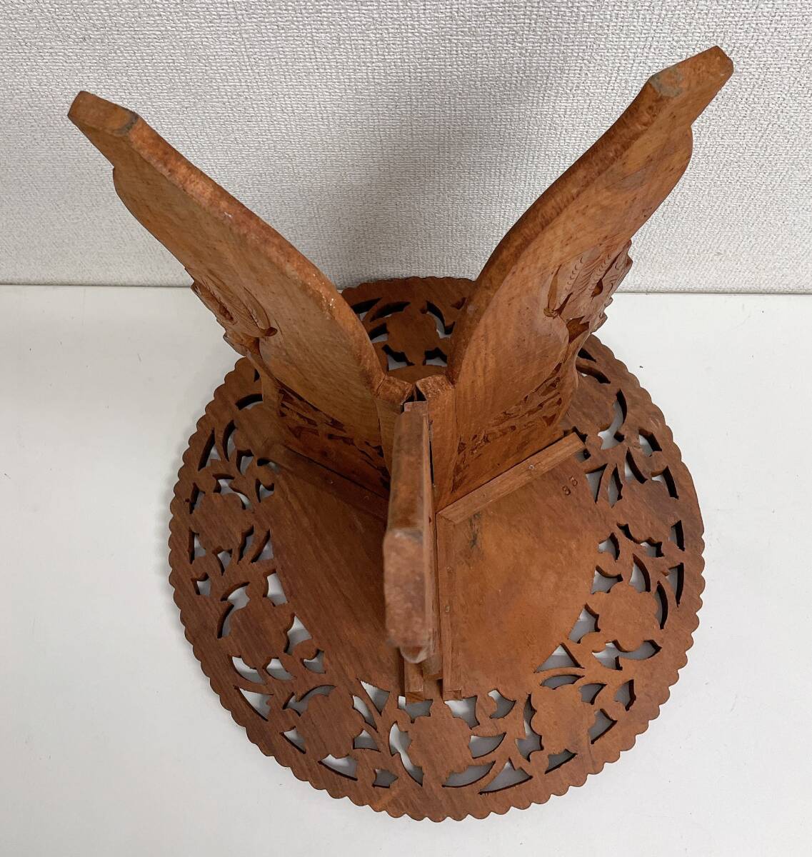 【インド製 サイドテーブル アンティーク】木彫り/木製/花台/飾り台/折りたたみ/インテリア/A79-049_画像5