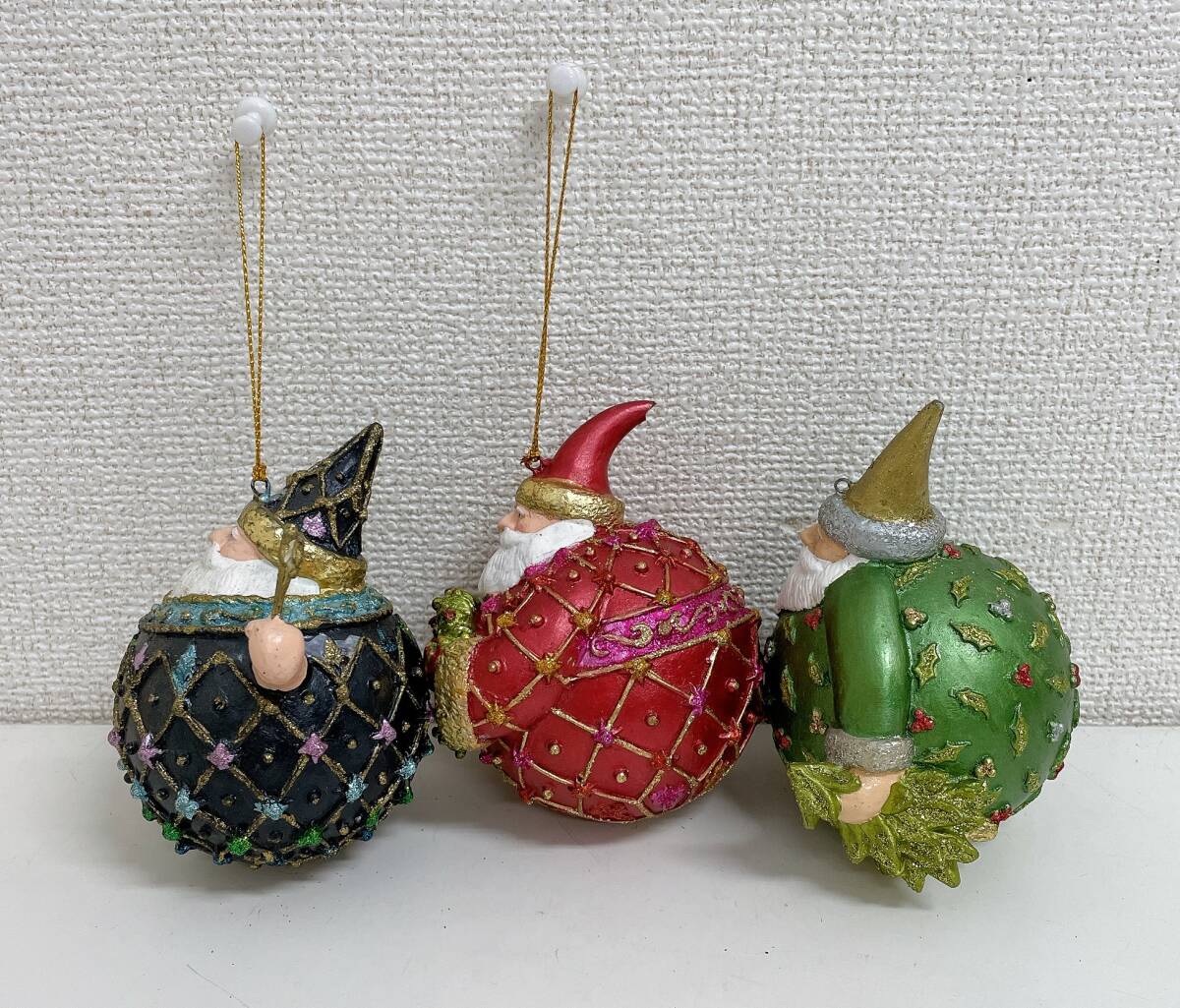 【Francfranc(フランフラン) レジン オーナメント サンタ3点セット★】グリーン/レッド/ブラック/クリスマス/インテリア/A78-142_画像3