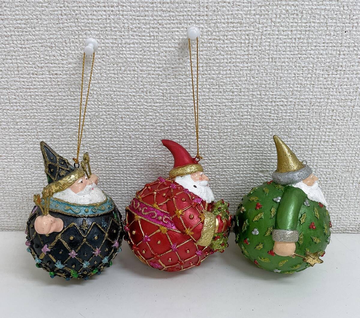 【Francfranc(フランフラン) レジン オーナメント サンタ3点セット★】グリーン/レッド/ブラック/クリスマス/インテリア/A78-142_画像4