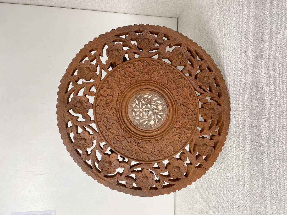 【インド製 サイドテーブル アンティーク】木彫り/木製/花台/飾り台/折りたたみ/インテリア/A79-049_画像3