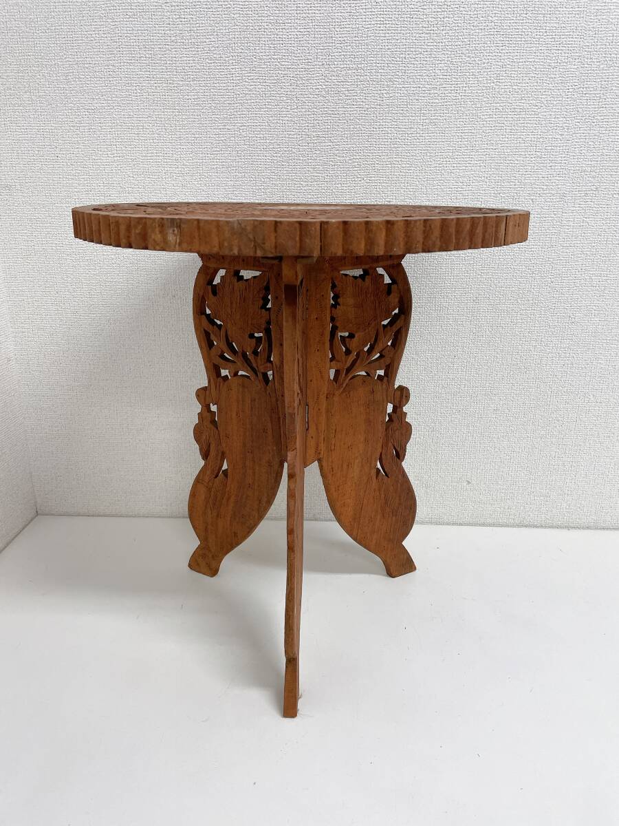 【インド製 サイドテーブル アンティーク】木彫り/木製/花台/飾り台/折りたたみ/インテリア/A79-050_画像2