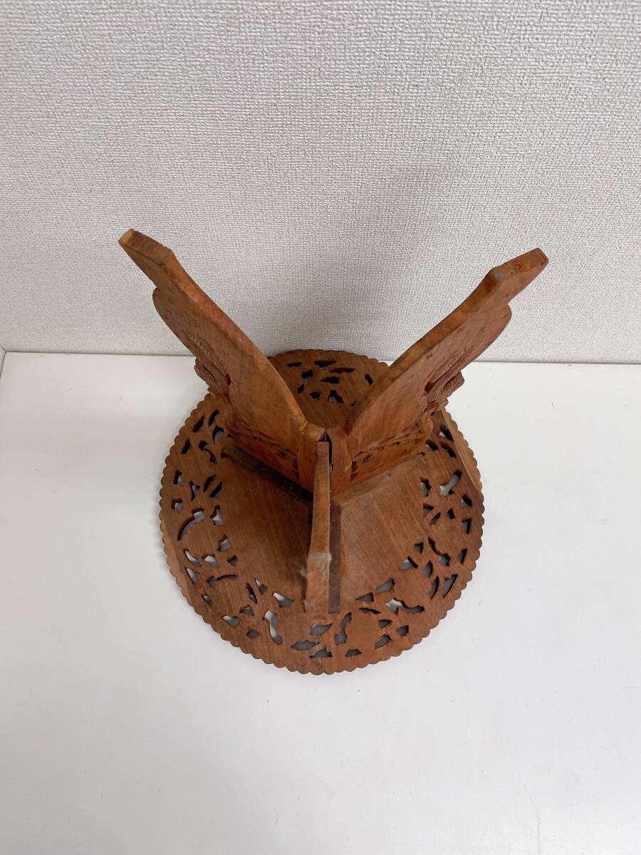 【インド製 サイドテーブル アンティーク】木彫り/木製/花台/飾り台/折りたたみ/インテリア/A79-050_画像4