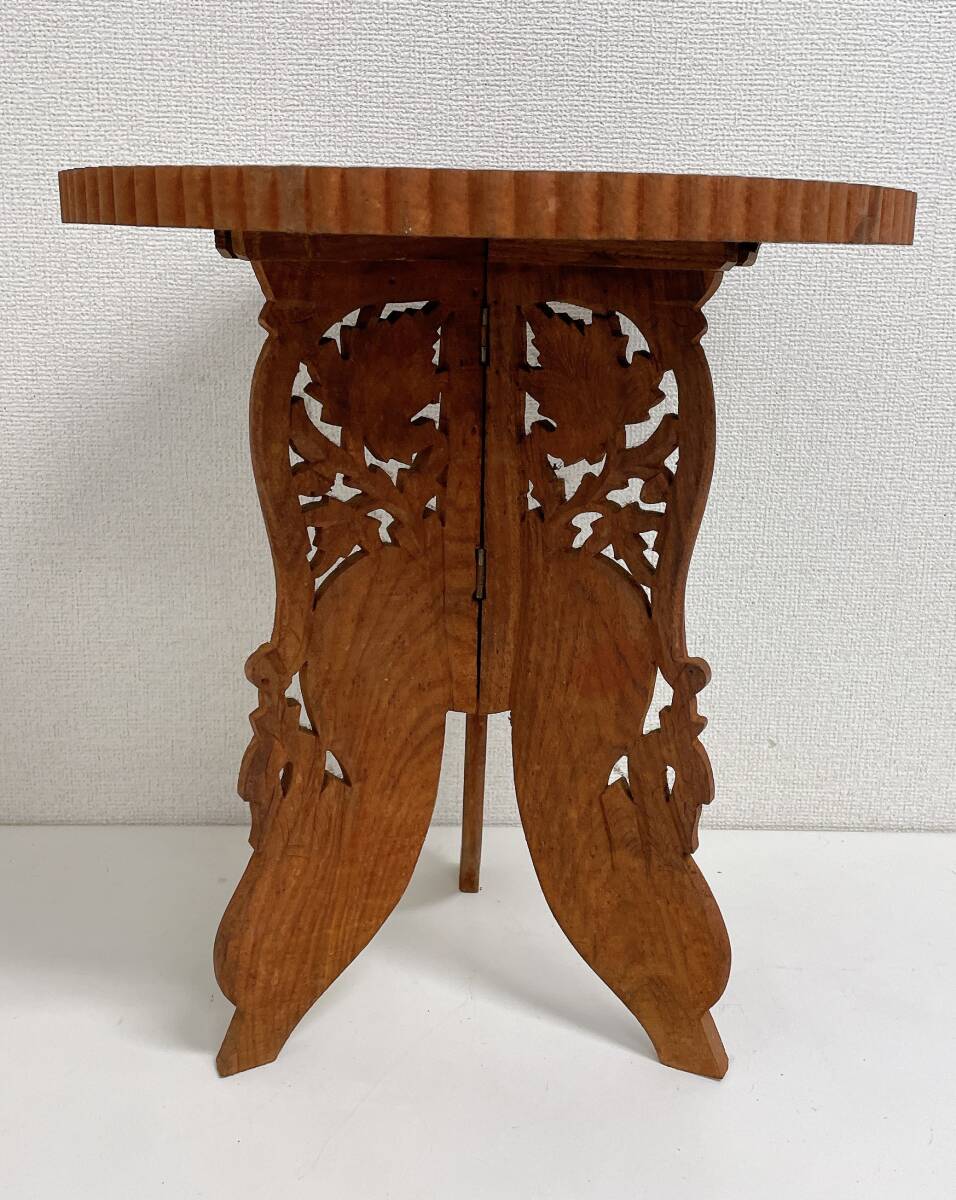 【インド製 サイドテーブル アンティーク】木彫り/木製/花台/飾り台/折りたたみ/インテリア/A79-049_画像2