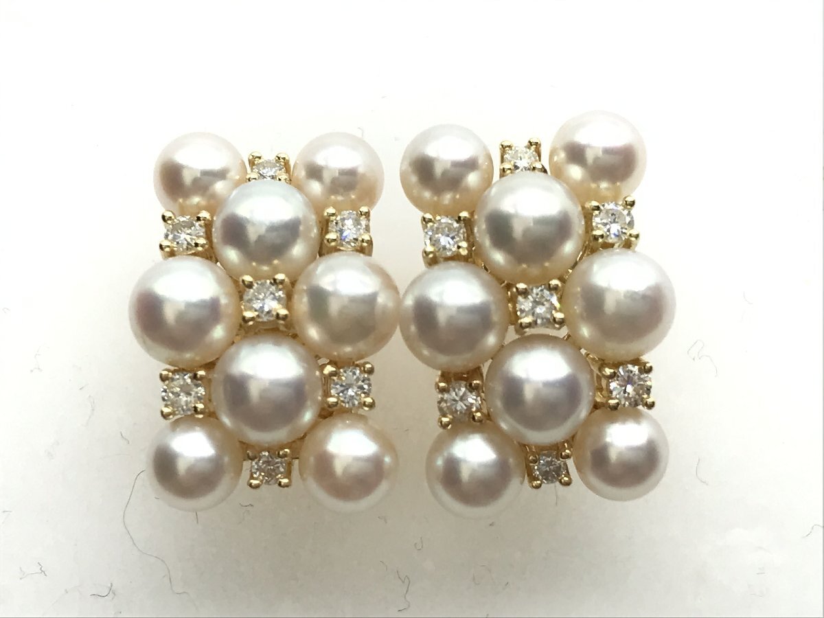 アコヤパール 直径 約4.4-4.9mm D0.12ct D0.12ct K18 7.9g ピアス(貴金属) 18k 宝石 ダイヤモンド レディース ジュエリー ヴィンテージ_画像2